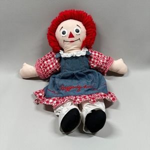 Raggedy Ann Doll, Red & White Gingham Dress, Blue Apron